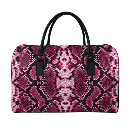 Pink Python Snakeskin Print Leather Duffle Bag