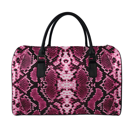 Pink Python Snakeskin Print Leather Duffle Bag