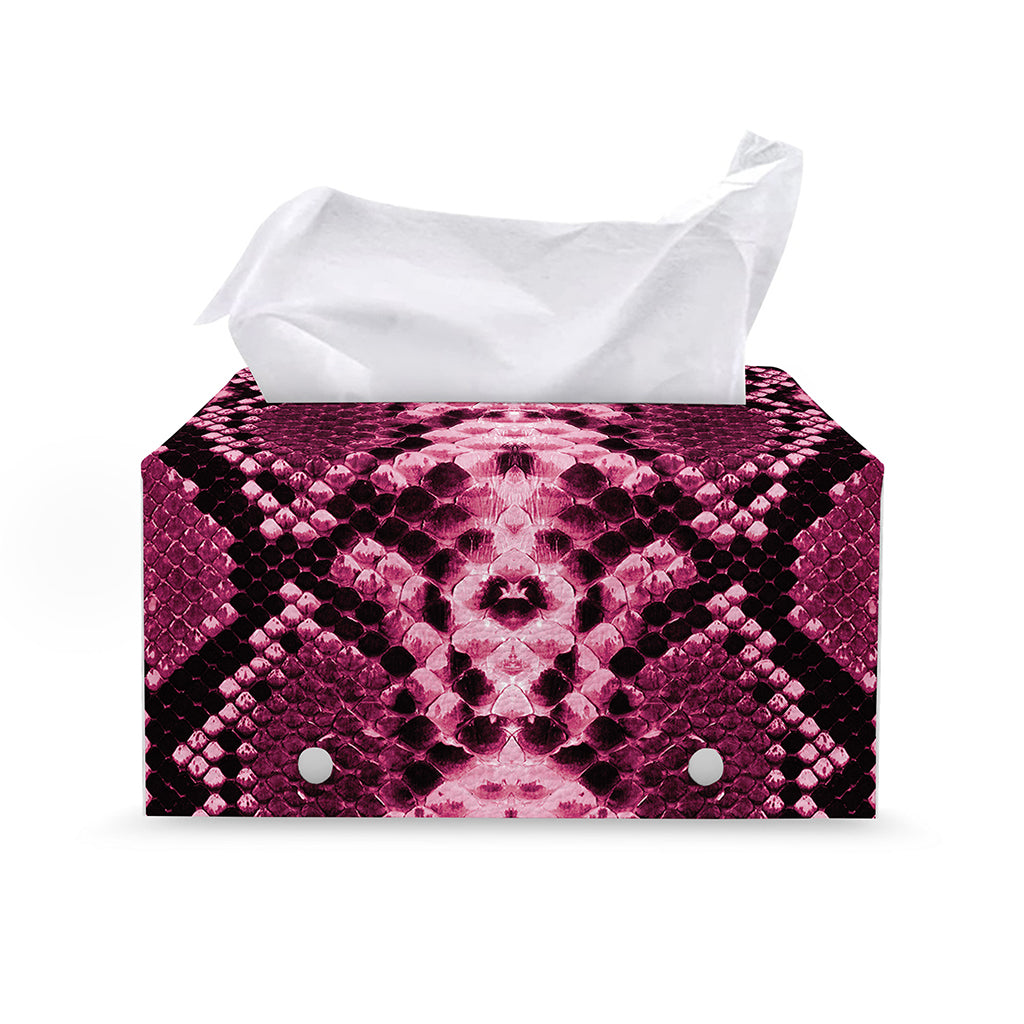 Pink Python Snakeskin Print Leather Tissue Box Cover
