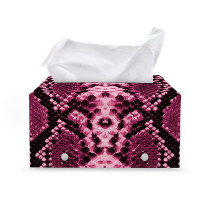Pink Python Snakeskin Print Leather Tissue Box Cover