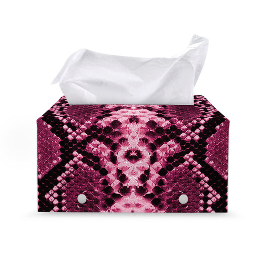 Pink Python Snakeskin Print Leather Tissue Box Cover