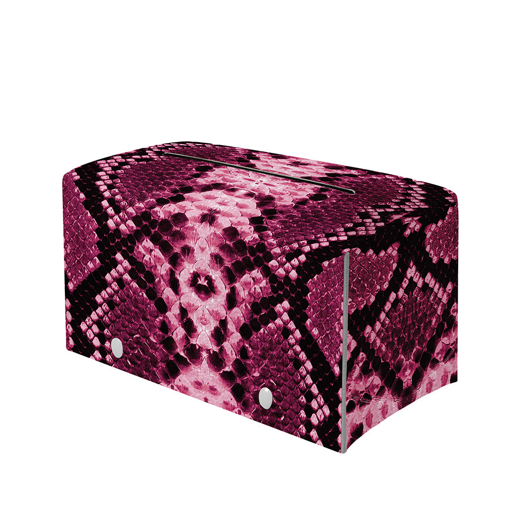 Pink Python Snakeskin Print Leather Tissue Box Cover