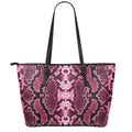 Pink Python Snakeskin Print Leather Tote Bag With Zipper