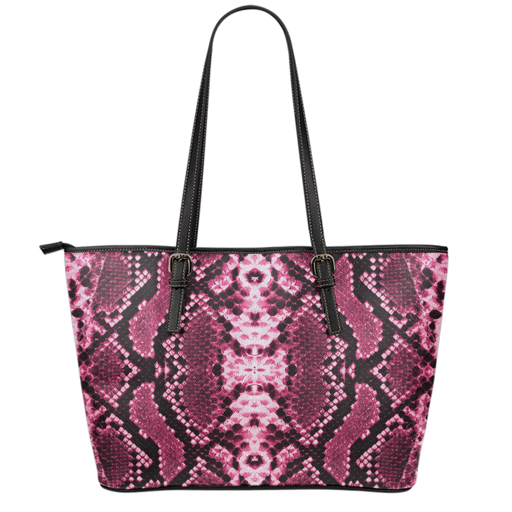 Pink Python Snakeskin Print Leather Tote Bag