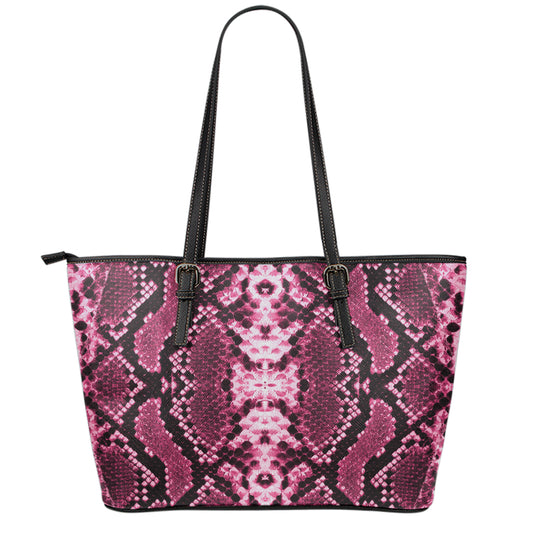 Pink Python Snakeskin Print Leather Tote Bag