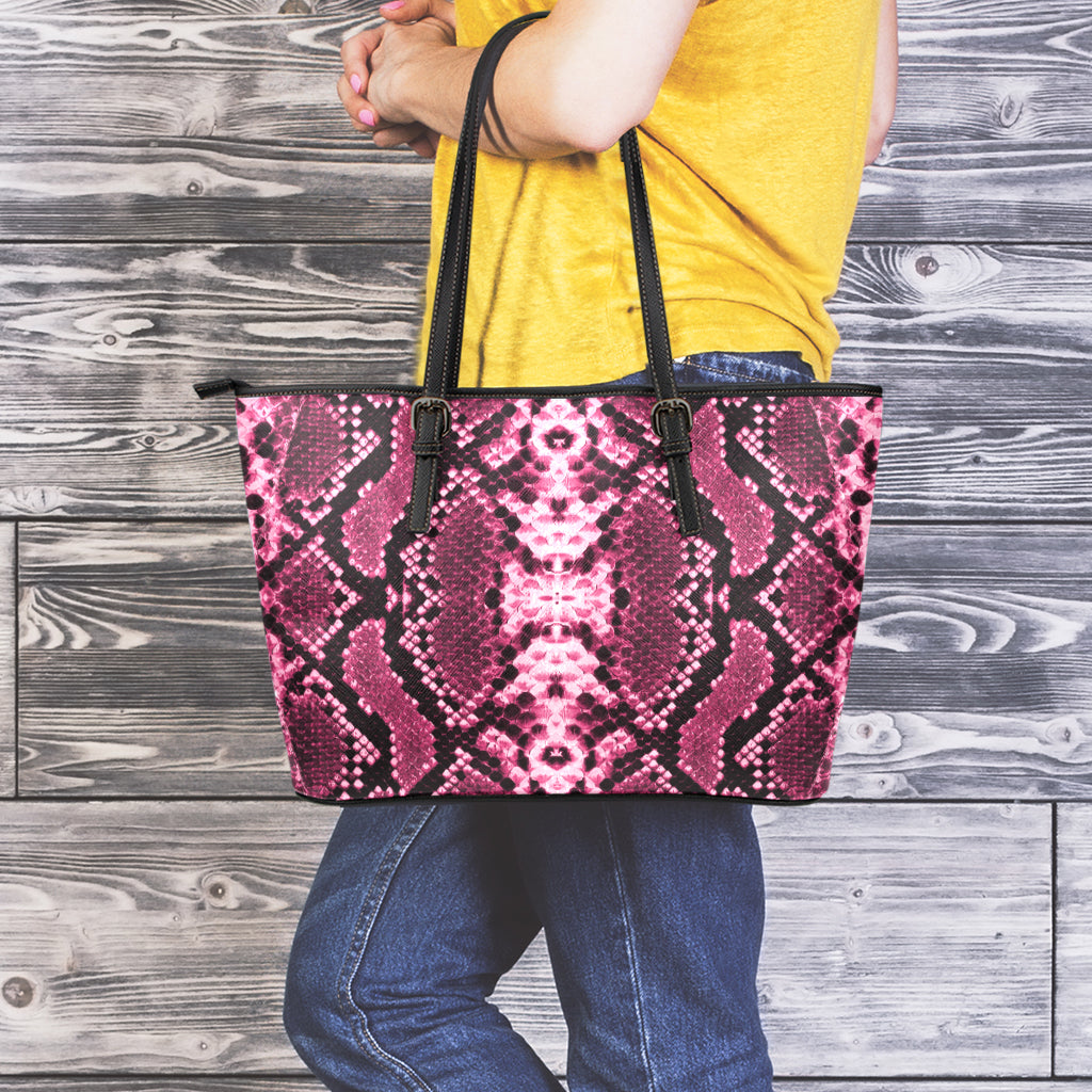 Pink Python Snakeskin Print Leather Tote Bag