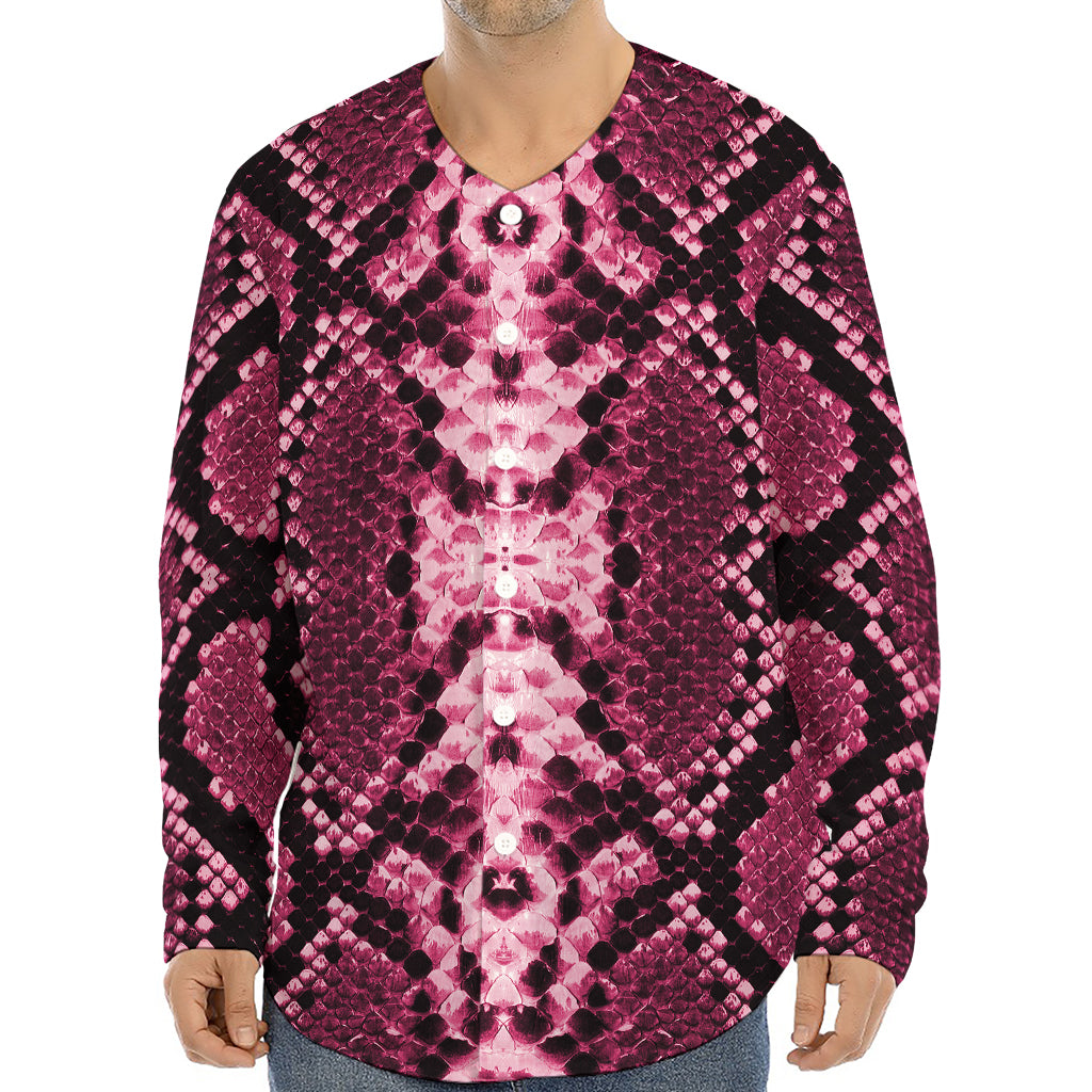 Pink Python Snakeskin Print Long Sleeve Baseball Jersey
