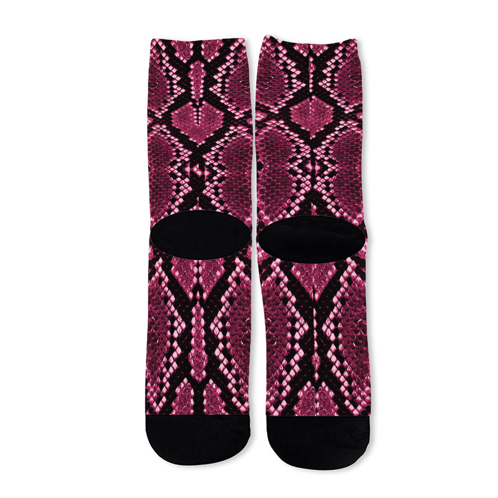 Pink Python Snakeskin Print Long Socks
