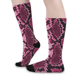 Pink Python Snakeskin Print Long Socks