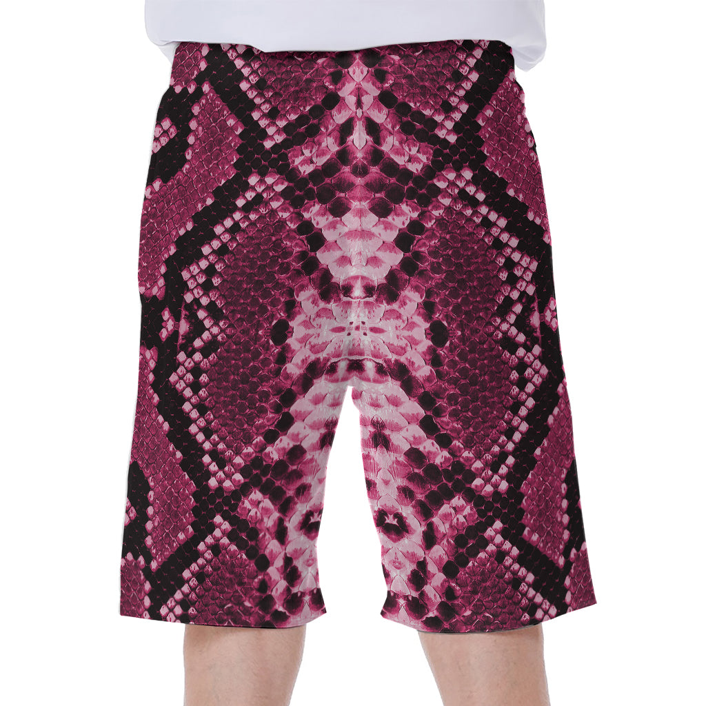 Pink Python Snakeskin Print Men's Beach Shorts