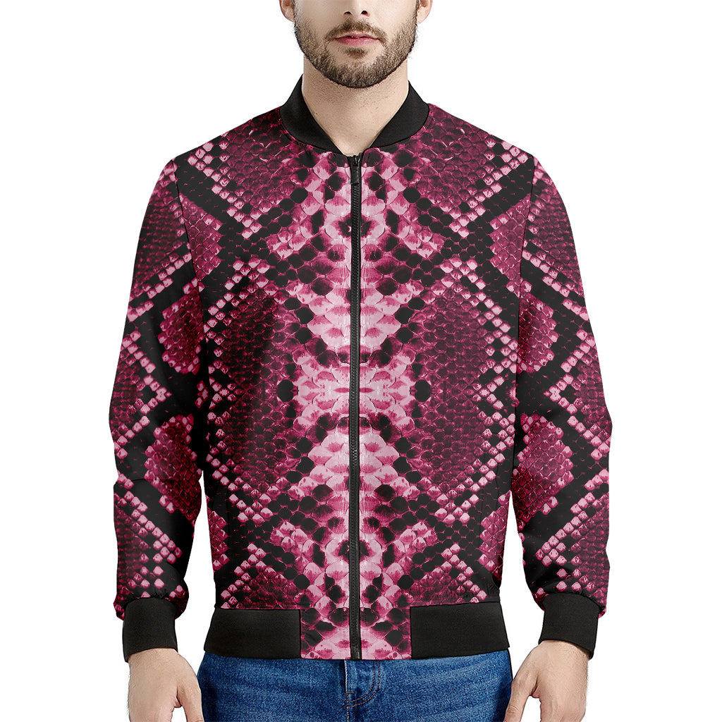 Pink Python Snakeskin Print Men's Bomber Jacket