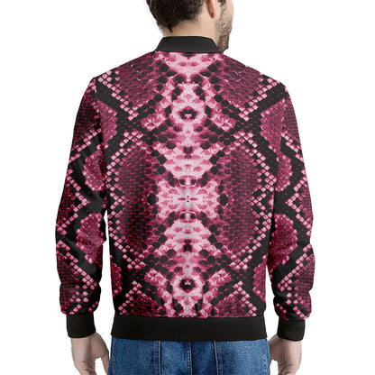 Pink Python Snakeskin Print Men's Bomber Jacket