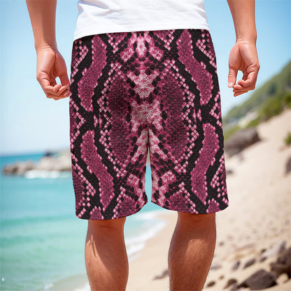 Pink Python Snakeskin Print Men's Cargo Shorts