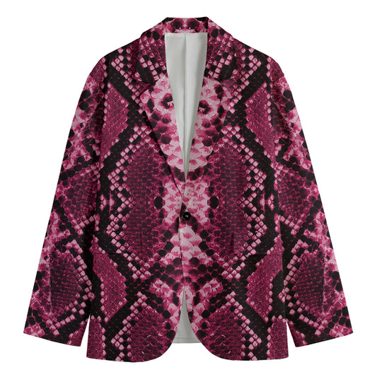 Pink Python Snakeskin Print Men's Cotton Blazer