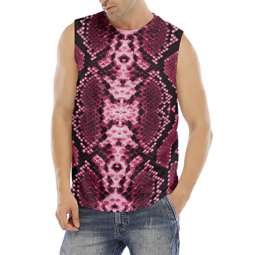 Pink Python Snakeskin Print Men's Fitness Tank Top