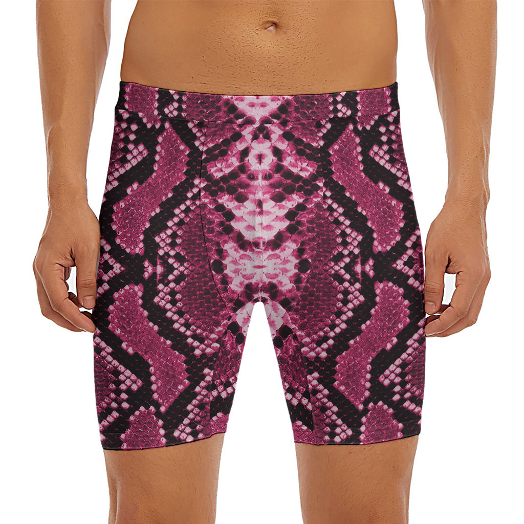 Pink Python Snakeskin Print Men's Long Boxer Briefs