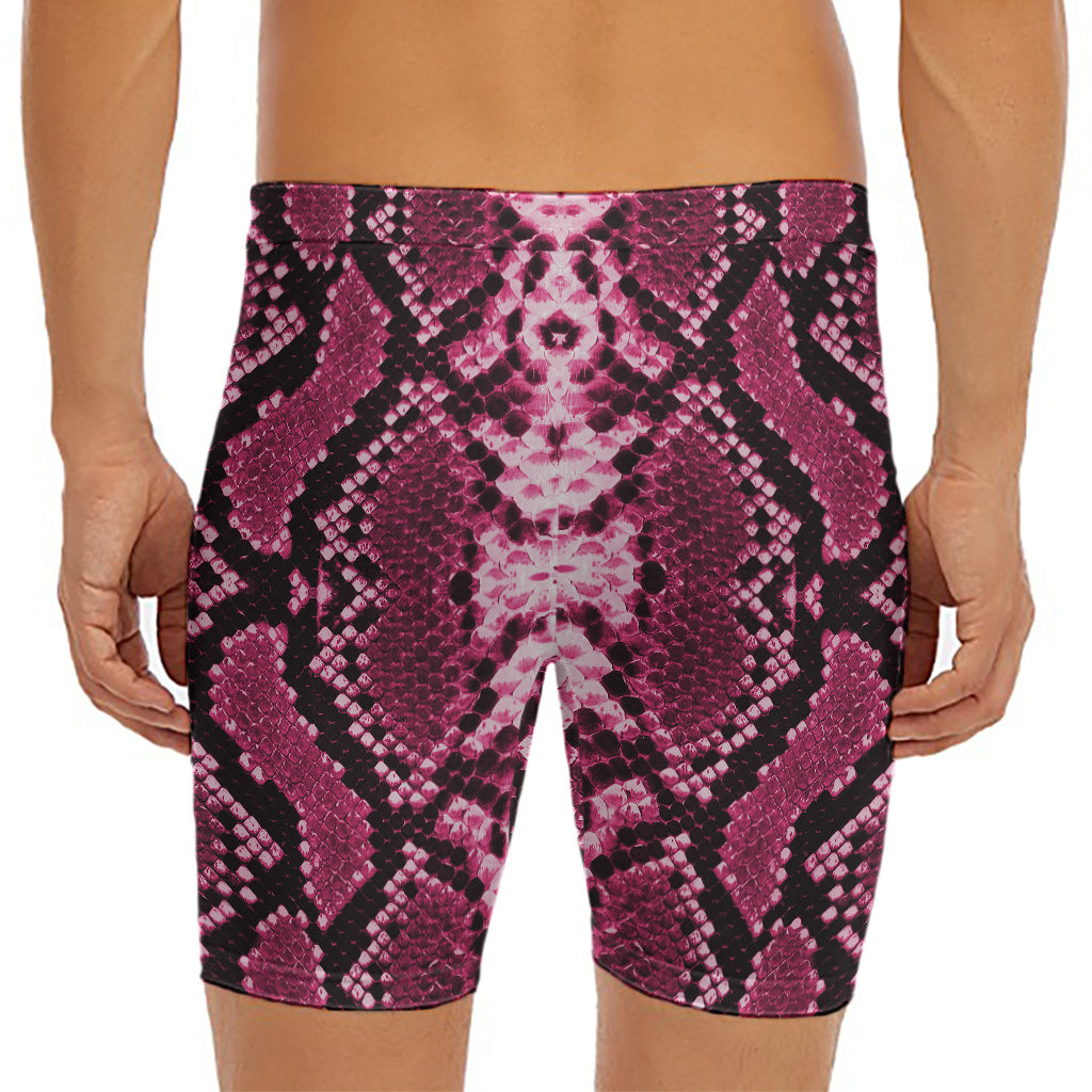 Pink Python Snakeskin Print Men's Long Boxer Briefs