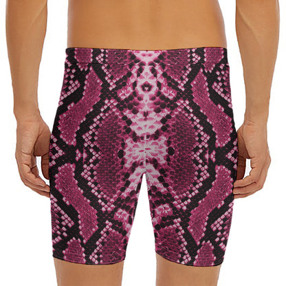 Pink Python Snakeskin Print Men's Long Boxer Briefs