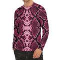 Pink Python Snakeskin Print Men's Long Sleeve Rash Guard