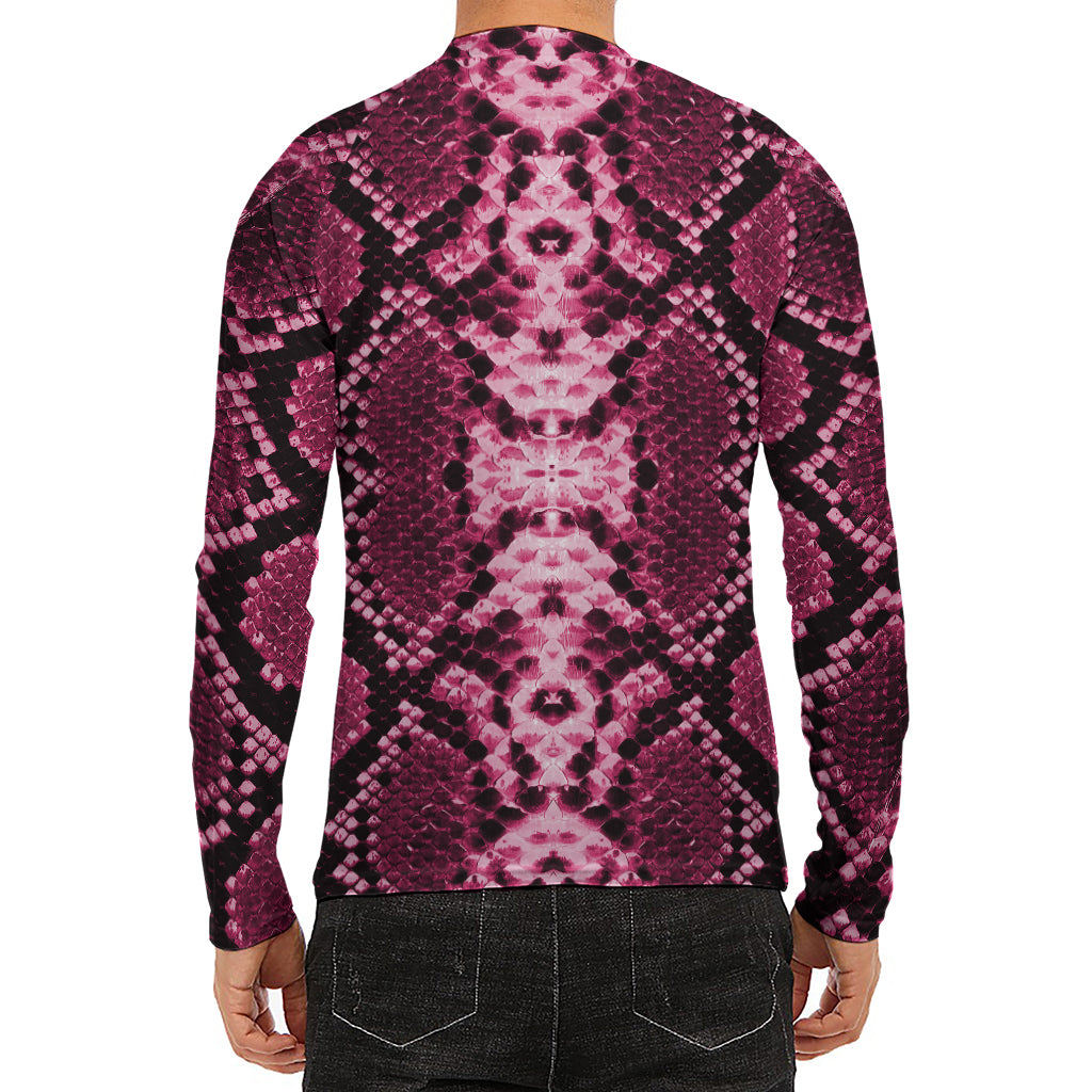 Pink Python Snakeskin Print Men's Long Sleeve Rash Guard