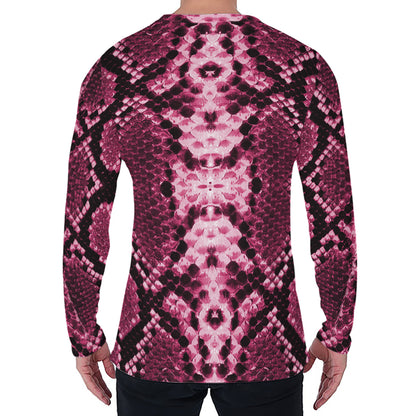 Pink Python Snakeskin Print Men's Long Sleeve T-Shirt