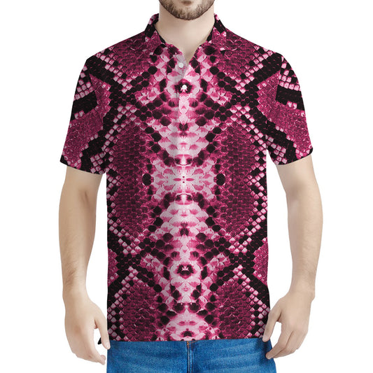 Pink Python Snakeskin Print Men's Polo Shirt