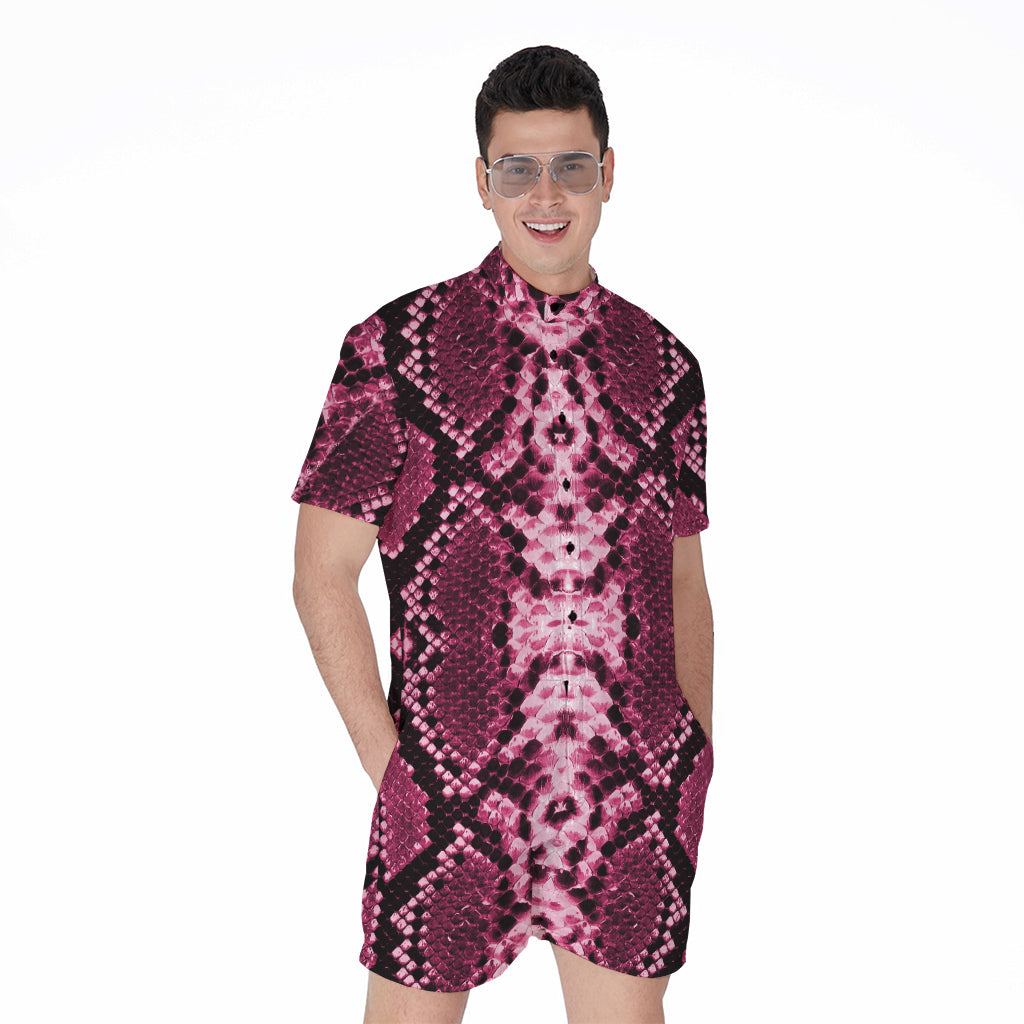 Pink Python Snakeskin Print Men's Rompers