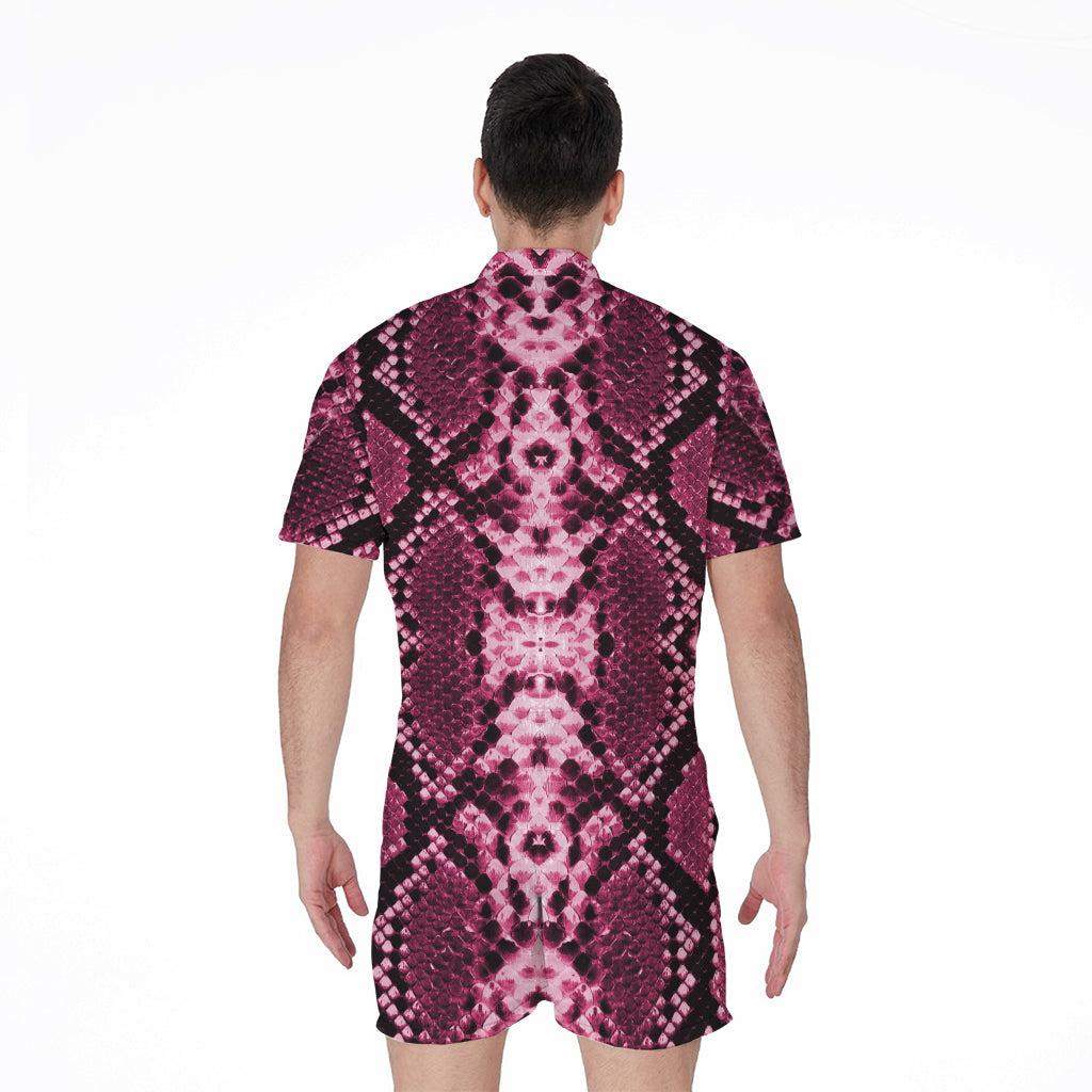Pink Python Snakeskin Print Men's Rompers
