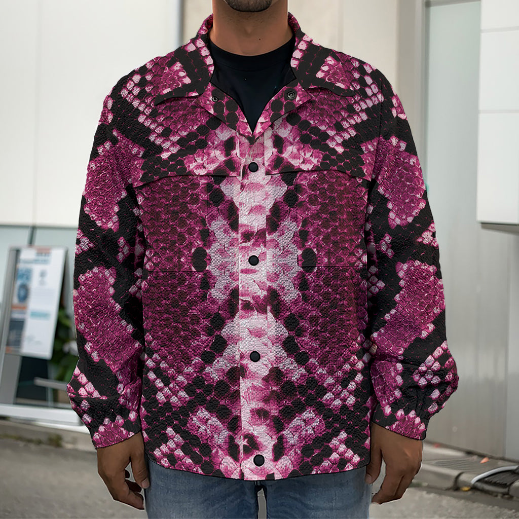 Pink Python Snakeskin Print Men's Shirt Jacket
