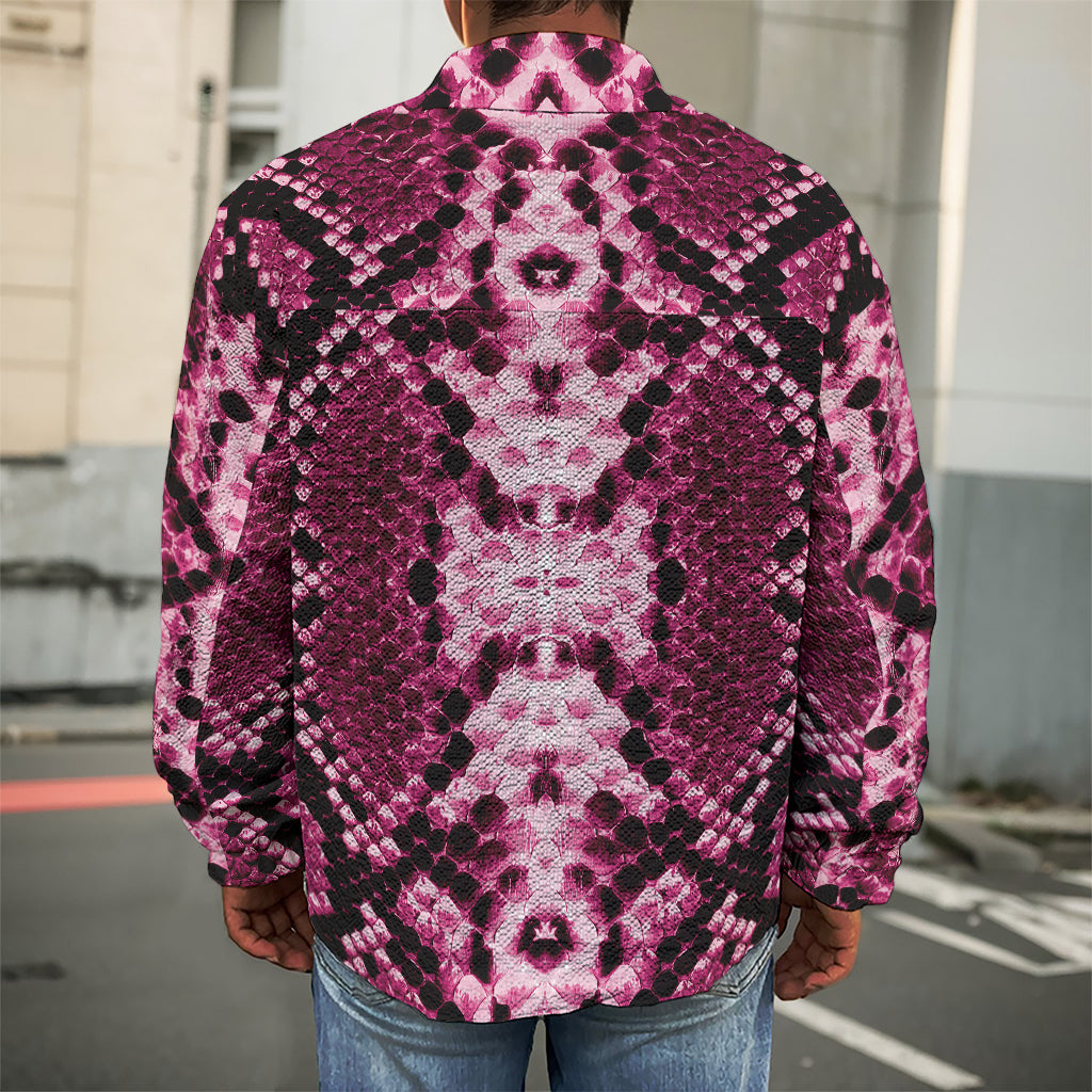 Pink Python Snakeskin Print Men's Shirt Jacket