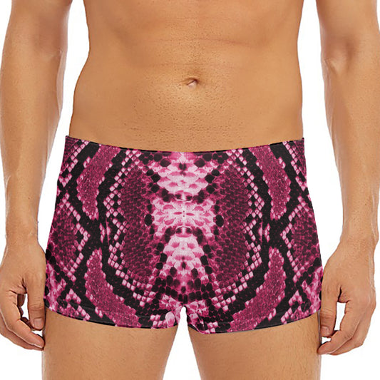 Pink Python Snakeskin Print Men's Short Boxer Briefs