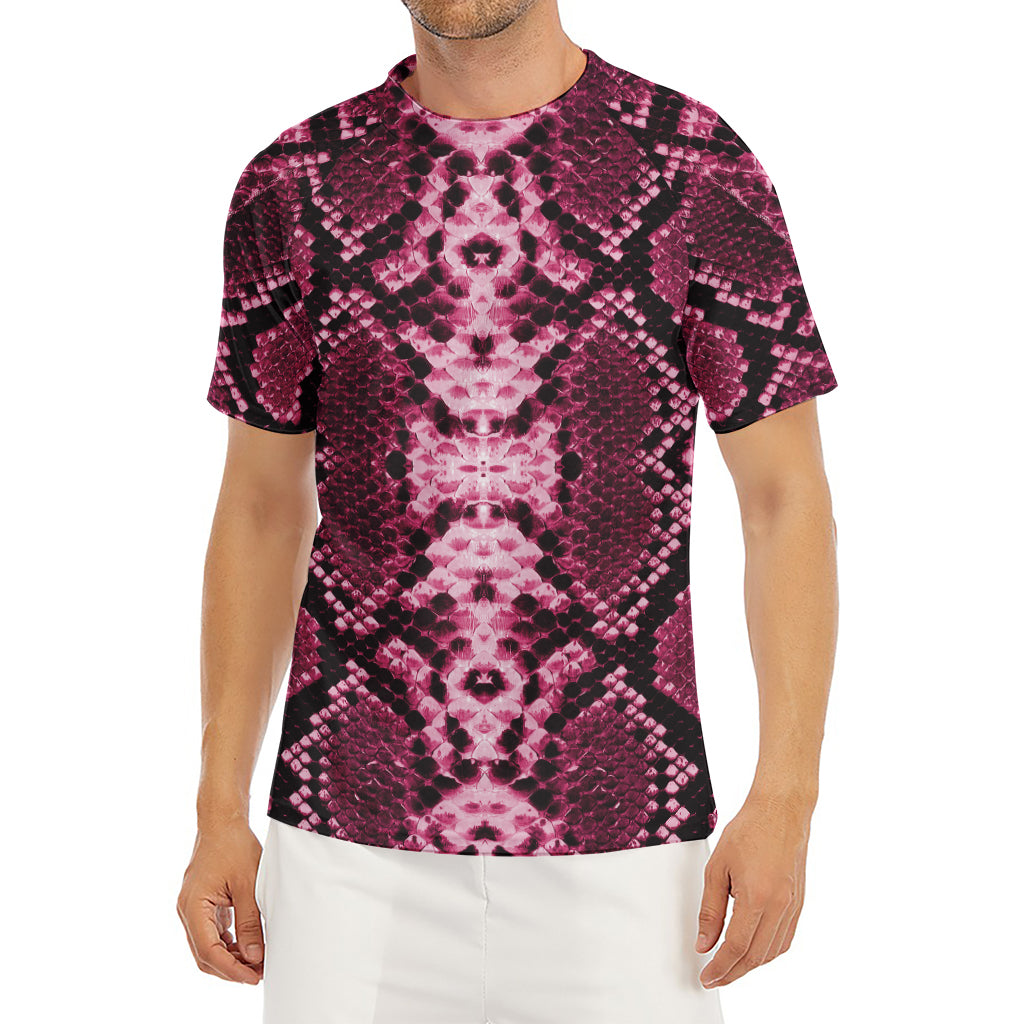 Pink Python Snakeskin Print Men's Short Sleeve Rash Guard