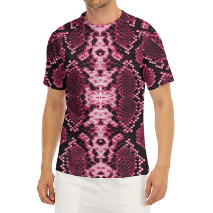 Pink Python Snakeskin Print Men's Short Sleeve Rash Guard
