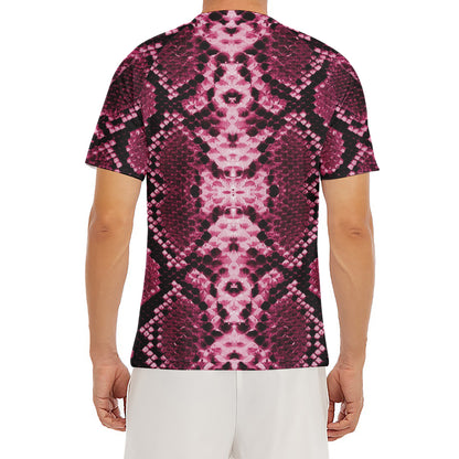 Pink Python Snakeskin Print Men's Short Sleeve Rash Guard