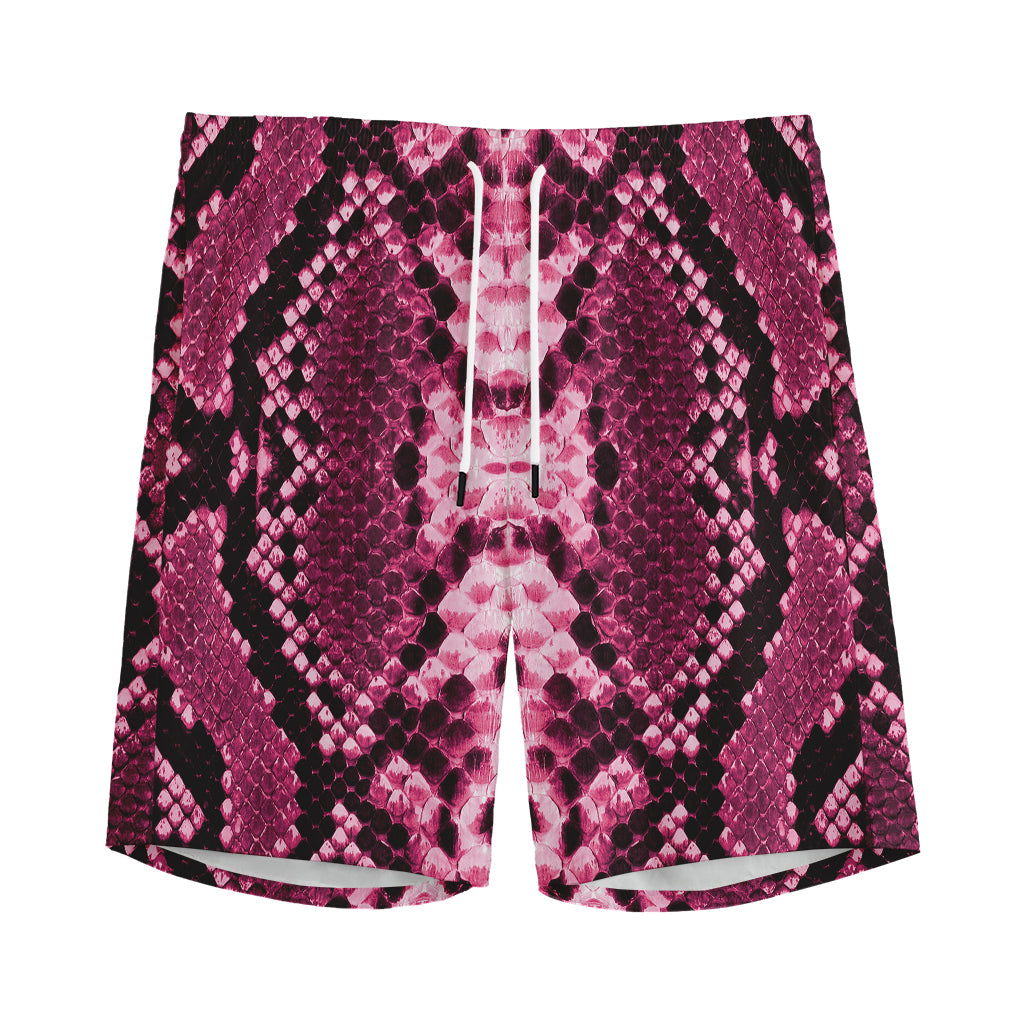 Pink Python Snakeskin Print Men's Sports Shorts