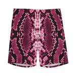 Pink Python Snakeskin Print Men's Sports Shorts
