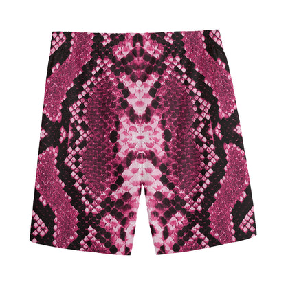Pink Python Snakeskin Print Men's Sports Shorts