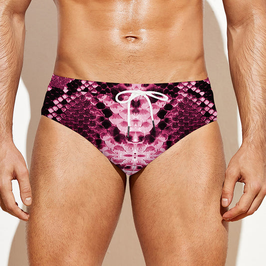 Pink Python Snakeskin Print Men's Swim Briefs