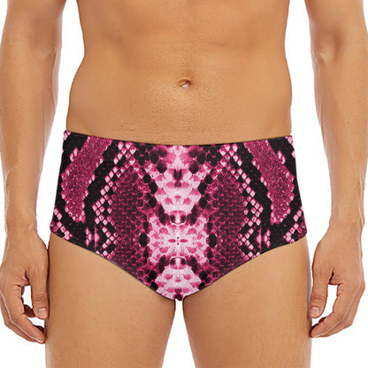 Pink Python Snakeskin Print Men's Triangle Swim Briefs
