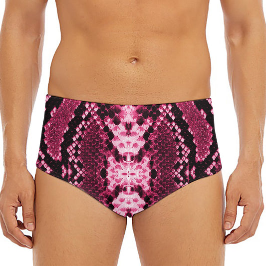 Pink Python Snakeskin Print Men's Triangle Swim Briefs