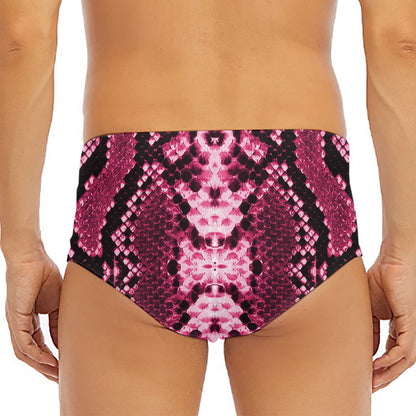 Pink Python Snakeskin Print Men's Triangle Swim Briefs