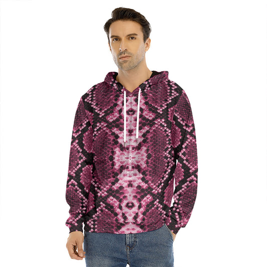 Pink Python Snakeskin Print Men's Velvet Pullover Hoodie