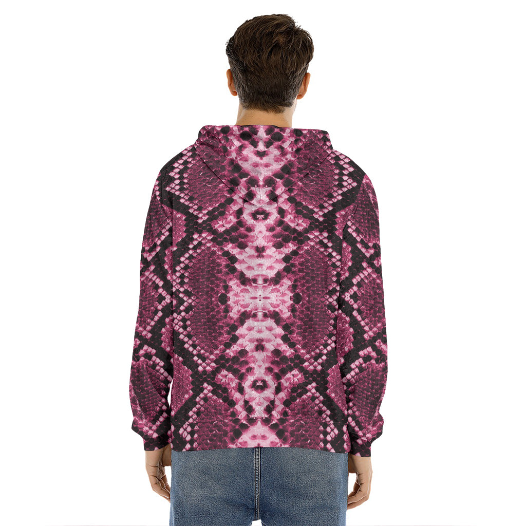 Pink Python Snakeskin Print Men's Velvet Pullover Hoodie