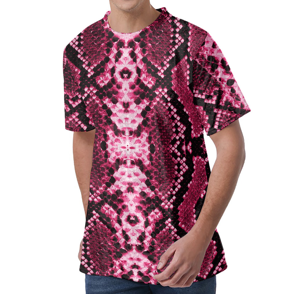 Pink Python Snakeskin Print Men's Velvet T-Shirt