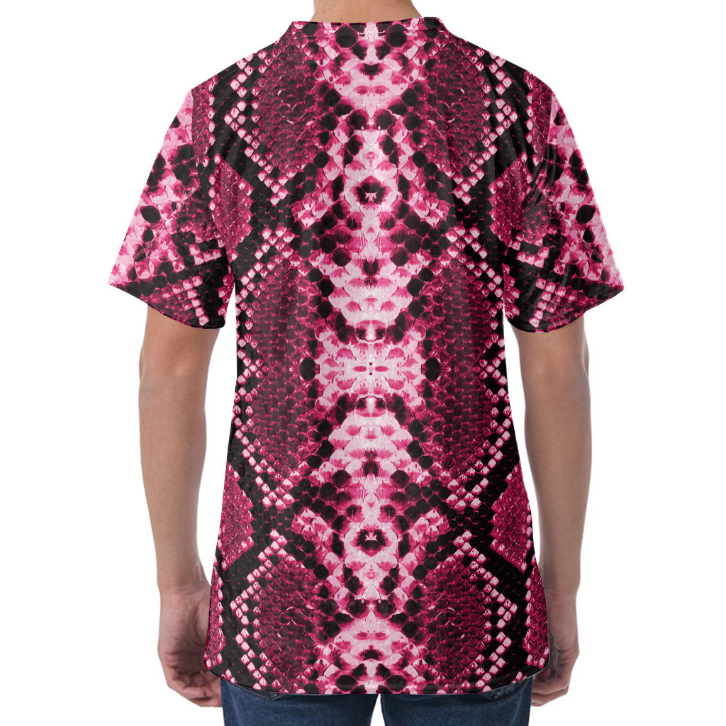 Pink Python Snakeskin Print Men's Velvet T-Shirt