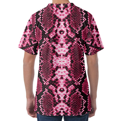 Pink Python Snakeskin Print Men's Velvet T-Shirt