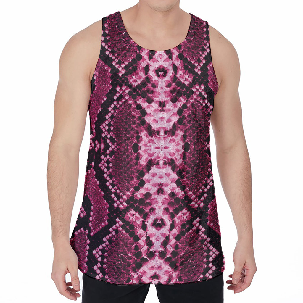 Pink Python Snakeskin Print Men's Velvet Tank Top