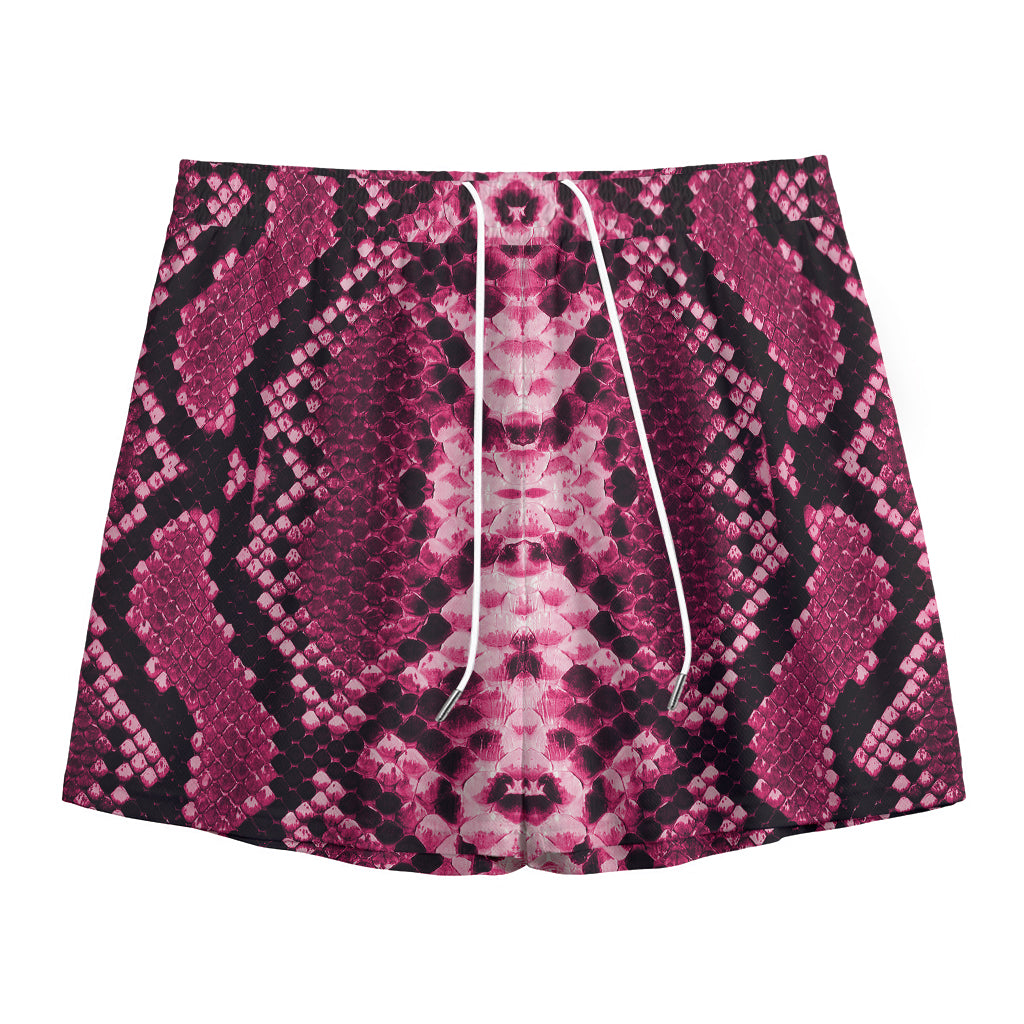 Pink Python Snakeskin Print Mesh Shorts