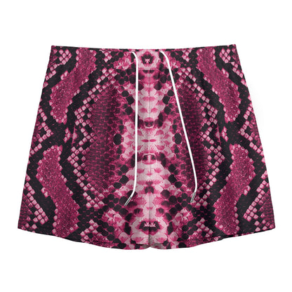 Pink Python Snakeskin Print Mesh Shorts