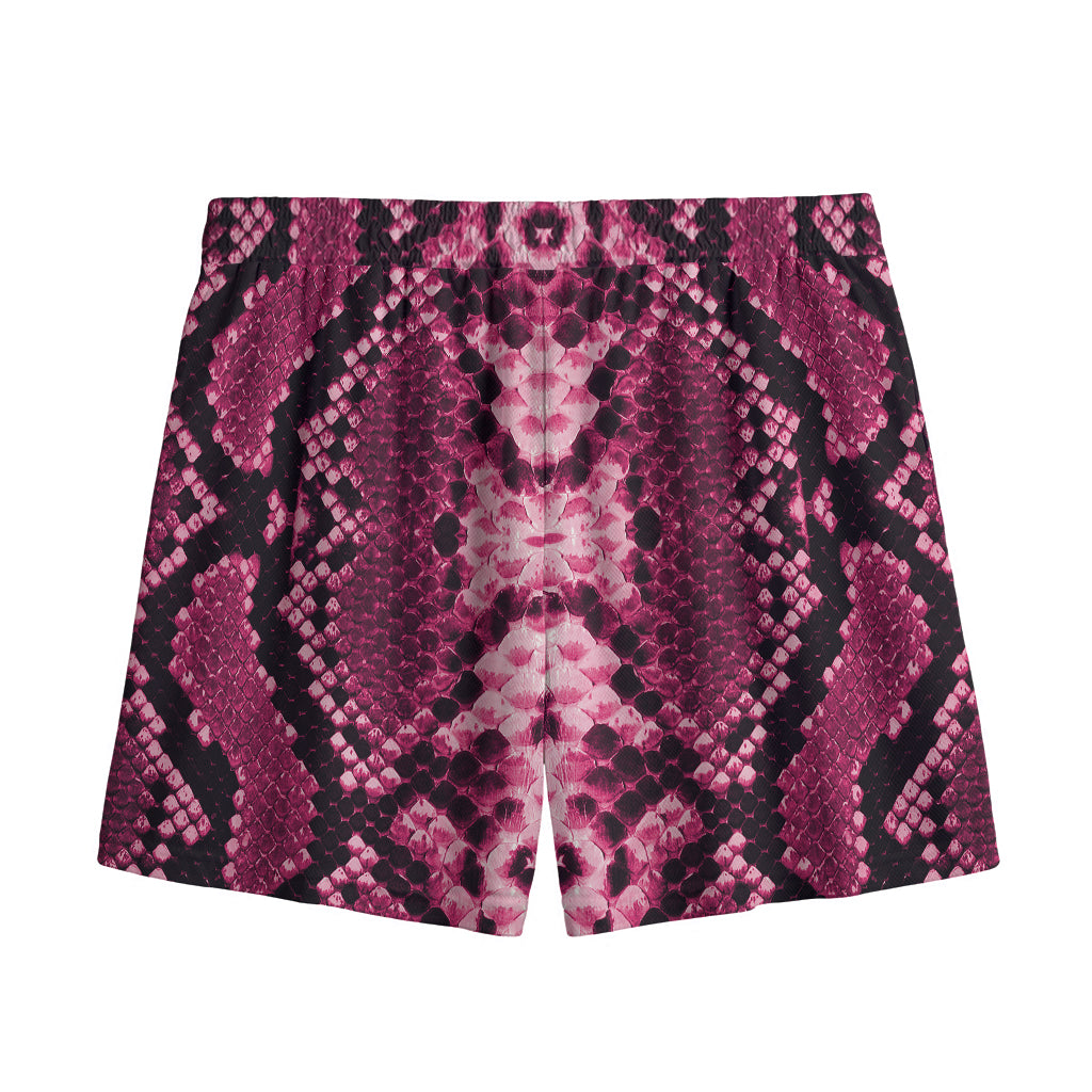 Pink Python Snakeskin Print Mesh Shorts